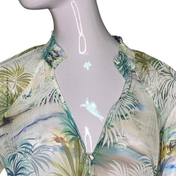 Guess NWT Charisse Chiffon Blouse Long Sleeve Tropical Print High Low Size M - Picture 3 of 14